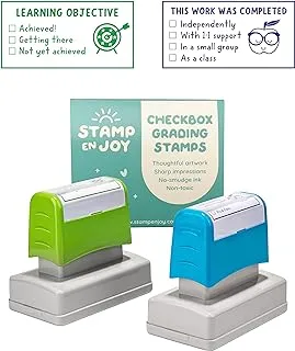 Stamp Enjoy - 2 Self-Ink Flash Stamp Set, Multicolor Teacher Stamps, Checkbox Grading Stamps, Pre-Inked