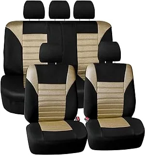 FH Group Car Seat Covers Full Set Beige 3D Air Mesh - Universal Fit, Automotive Seat Covers, Low Back Seat Cover, Airbag Compatible, Split Bench Rear Seat, Washable Car Seat Cover for SUV, Sedan