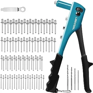 Libraton 4-in-1 Manual Riveter Set with Rivets 80 Pieces for 4 Types of HSS Rivets Drill Bits Rivets for Automotive, Iron Path, Furniture, Instrument