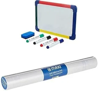 Maxi 2 Sided Dry Wipe Whiteboard A4 20X30Cm,4Pc Markers,Dry Wipe Eraser + Clear SELF Adhesive ROLL 10MX45CM