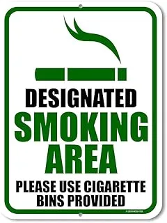 BPA® No Smoking Sign, Designated Smoking Area 9 inch by 12 inch Metal Aluminum No Smoking Signs for Business,