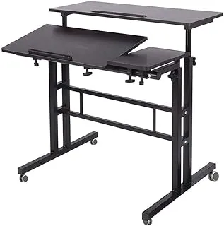 COOLBABY Sit-Stand Desk Cart Mobile Height-Adjustable Sit to Stand Office Treadmill Desk Riser Standing Table Workstation Mobile Desk, Black