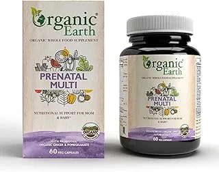 Organic Earth Plant Based Prenatal Multi I Supports Optimal Nutrition of Mother and Baby I Alleviates Nausea and morning Sickness I Vegan, Gluten Free, Clean Nutrition I 60 Capsules