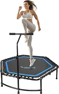 Serenelife Indoor Fitness Trampoline Folding 48 Inch With Adjustable Handrail And Safety Pad, Exercise Trampoline Rebounder For Indoor/ Workout Training, Black (Slelt518)