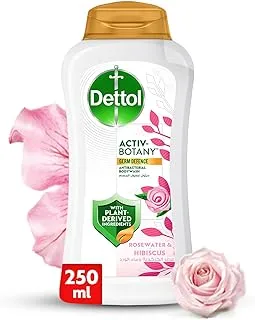 Dettol Activ-Botany Antibacterial Showergel & Bodywash, Rosewater & Hibiscus Fragrance, with Plant-Derived Ingredients for Effective Germ Defence & Personal Hygiene, 250 ml