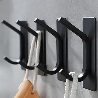 McMola Self Adhesive Hooks - 4 Packs Coat Hooks Black Sticky Hooks Stainless Steel Towel Hooks Robe Hook for Bathroom Kitchen, Wall Mounted