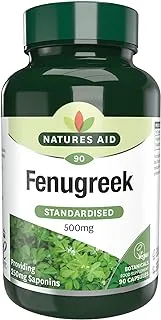 Natures Aid Fenugreek 500 mg | Standardized To Provide 750mg Saponins | Vegan | Vegetarian Food Supplement | 90 Capsules