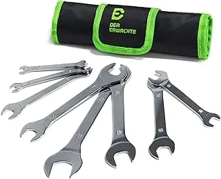 Der Erwachte Super-Thin Open End Wrench Set, Metric, 8-Piece, Including 6, 7, 8, 9, 10, 11, 12, 13, 14, 15, 16, 17, 18, 19, 22, 24 mm, Slim Spanner Wrench Set with Rolling Pouch