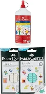 Faber Castell White Washable Glue 1000ML + reusable adhesive tack it green/white pack of 2