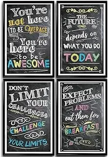 BPA® Motivational Posters for Classroom, Office Decor, Inspirational Wall Art, Perfect for Students, Teachers, School, Kids Room & Home. Chalkboard Positive Quotes Poster Designs. Set of 4, 11x17in