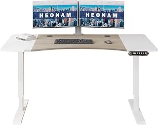 63 x 30 Inches Dual Motor Electric Standing Desk, Height Adjustable Table with Splice Board, Ergonomic Sit Stand Computer Desk with White Frame/Oak+ White Top