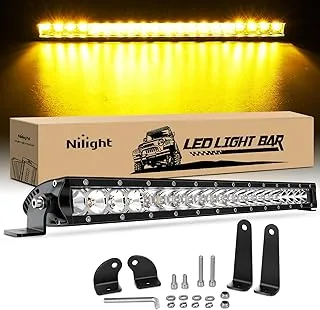 Nilight 21 Inch Amber Single Row Led Light Bar Super Slim 100W Flood Spot Combo Driving Off Road 3D LED Fog & Driving Light Roof Bumper Light Bars for Jeep Ford Trucks Boat, 2 Years Warranty