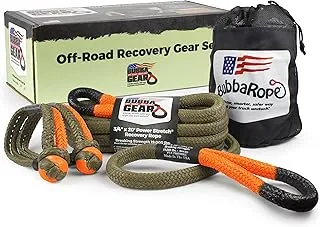 Bubba Rope Heavy-Duty Off-Road Vehicle Tow Recovery Gear Set – Renegade Power Stretch Recovery Rope, 3/4” x 30’ & NexGen PRO Gator-Jaw Synthetic Shackles, 3/8” x 6.5” - Orange Blaze