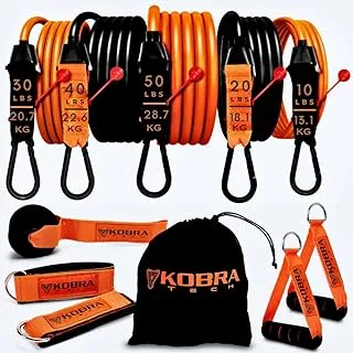 Kobra Tech Resistance Bands Set – 11 Pc. Kit with 5 Adjustable-Resistance Exercise Bands, Handles, and Ankle Straps – Workout Bands for at-Home Fitness, Strength Training, and Physical Therapy