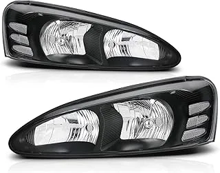 M-AUTO Headlights Assembly Replacement for 2004 2005 2006 2007 2008 Pontiac Grand Prix, 2PC OE Style L+R Headlamps w/Black Housing Clear Corner