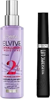 L'OREAL PARIS Elvive Hyaluron Moisture Moisture Plump Serum 150ml + L'Oréal Paris, Telescopic Lift Washable Mascara, Lengthening and Volumizing Eye Makeup, Lash Lift with Up to 36HR Wear, Black