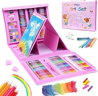 208 Pcs Art Set for Kids,Art Supplies,Drawing Art Kits with Oil Pastels,Colored Pencils,Crayons,Paint Brush,Watercolor Cakes,Portable Coloring for Kids Creative Gift Box (Pink)