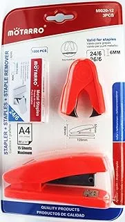 MOTARRO STAPLER SET +METAL STAPLES 1000 PCS 6MM + STAPLES REMOVER -MI020-12 (ORANGE)