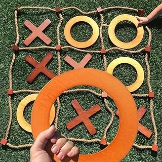 SWOOC Games - Giant Wooden Tic Tac Toe Game (All Weather) | 3ft x 3ft | Big Wood X & O Pieces with Rope Game Board | Large Outdoor Tic Tac Toss Across Yard Game for The Whole Family