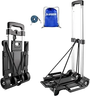 APOXCON Folding Hand Truck, 120 lbs Capacity Luggage Cart with 2 Wheels & Adjustable Handle, Foldable Trolley Aluminum Lightweight Mini Dolly Cart for Home Office Shopping Travel Use