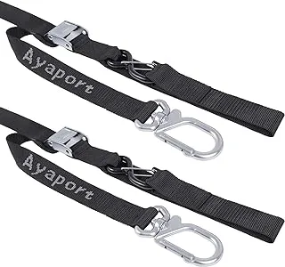 Ayaport Motorcycle Tie Down Straps 1.5” x 8’ (with Swivel Carabiner Hooks) Cam Buckle Tie Downs, Handlebar Strap for Dirt Bike, Motor Bike, Kayak, Car, Truck, Boat, Cargo, Black