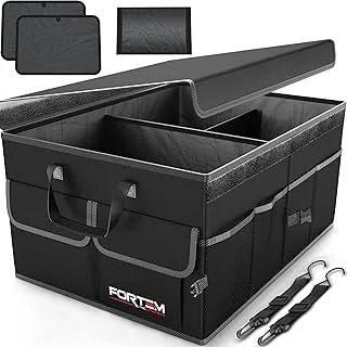 Fortem Car Trunk Organizer, Collapsible Storage, Non Slip Bottom, Securing Straps, Foldable Cover (Black)