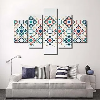 Navy Flowers Pattern Painting - Decorative Panel, Canvas Wall Art, Multicolour, Canvas, 5 Pieces, 2X20X40-2X20X60-20X80 Cm By(BPA®)