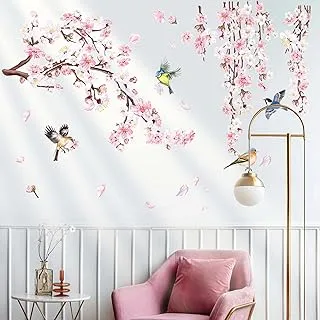 BPA Cherry Blossom Branch Wall Stickers Pink Flower Birds Wall Decals Bedroom Living Room TV Wall Home Decor