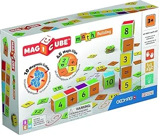 Geomag Magicube Math Building + Clips، ألعاب STEM مغناطيسية للأطفال، ألعاب بناء مغناطيسية تعليمية مبكرة، 55 قطعة، مصنوعة في سويسرا، 100% بلاستيك معاد تدويره، ألعاب مفتوحة، ألعاب بناء