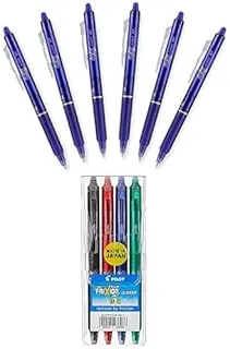 Pilot Frixion Erasable Gel Pens Point Blue Ink (6) + FRIXION BALL PEN CLICKER 0.74MM 4 PCS