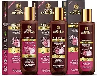 Khadi Organique Red Onion Hair Oil (100ml) with Red Onion Cleanser (200ml) with Red Onion Conditioner (200ml) Hair Care COMBO