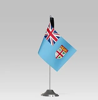 علم طاولة صغير الحجم BPA® FIJI FLAG مع حامل ديكور مكتبي أنيق (23 × 10 سم)