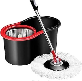 Biella™ Rotating 360 Degree Spin Mop Stick Rod With 1 Microfiber Refill Flat And Round Mop Cleans Surfaces Apply For Tiles, Wooden, Stone Floor