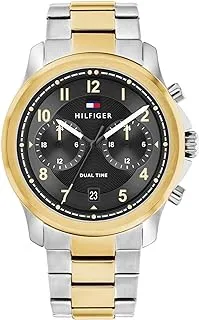 Tommy Hilfiger MEN'S BLACK DIAL TWO TONE STAINLESS STEEL BRACELET WATCH - 1710627