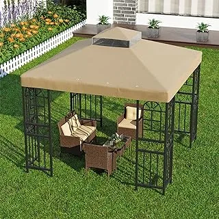 10' X 10' Gazebo Canopy Top Replacement Double Tier Garden Canopy Yard Patio Gazebo Top Cover Pavilion Cover Sunshade Polyester (Khaki)