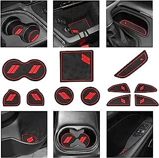 YANWEN Anti-Dust Trim Mats Fit for 2015-2020 Dodge Challenger, Custom Interior Shifter Liner for Cup Holder Insert, Door Pocket, Center Console(11pcs, Red)