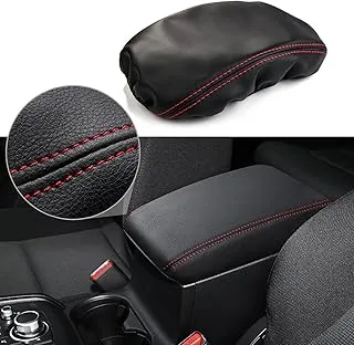 ANFOKAS for Mazda CX-5 Accessories 2023 2022 2021 2020 2019 2018 2017 Car Leather Black Center Console Armrest Cover Lids Seat Cover Interior Armrest Storage Box Protector Pad - Red Stitches