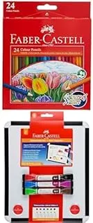 Faber Castell COLOUR PENCILS 24 COLOUR + Magnetic Whiteboard with 3 Twin Tip Markers