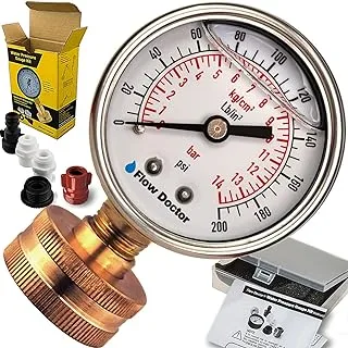 Flow Doctor Water Pressure Glycerin Filled Gauge Kit, All Purpose, 6 Parts Kit, 0 To 200 Psi, Standard 3/4