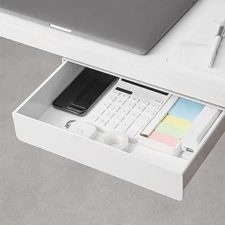 AirTaxiing Under Desk Drawer -Large Under Table Hidden Drawer Desk Accessories & Workspace Organizers Desktop Storage Pencil Slide Out Pull Out Organizer , white