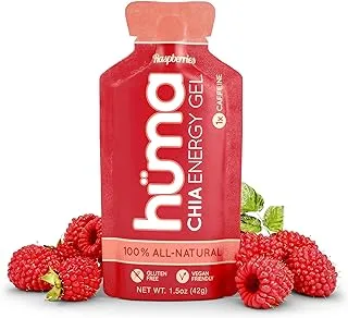 Huma Chia Energy Gel - Raspberries - 24 count x 42g - 21gr Carbs, 105mg Sodium, 1x Caffeine, 25mg Caffeine, 100% All Natural, Vegan, Gluten Free, No Stomach Problems, Great Taste, Easy Digestion