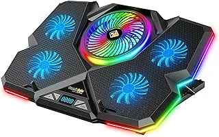 لوحة تبريد للكمبيوتر المحمول Cosmic Byte Cyclone RGB مع 5 مراوح، سرعة قابلة للتعديل، محور USB (أسود/أزرق)