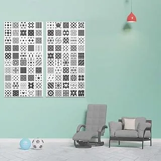 Tile Shaped Geometric Shapes, Canvas wall art painting, Grey, Canvas, 2 Pieces, 50 x 100 cm By(BPA®)