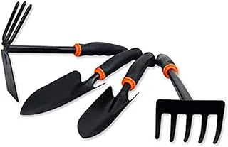 Garden Tool Set, 4 Piece Cast- Duty Gardening Kit Includes Hand Trowel, Transplant Trowel and Cultivator Hand Rake with Soft Rubberized Non-Slip Ergonomic Handle