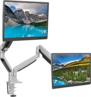 MOUNT-IT! Dual Monitor Desk Mount Arm, Height Adjustable Full Motion Monitor Stand With Gas Spring Arms, Fits 24, 27, 29, 30, 32 Inch Computer Screens