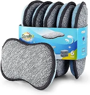 Multi-Purpose Scrub Sponges for Kitchen by Scrub-it - Non-Scratch Microfiber Sponge Along with Heavy Duty Scouring Power - Effortless Cleaning of Dishes, Pots and Pans All at Once (6 Pack, Small)