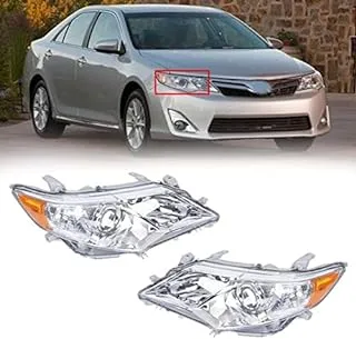 LEAVAN Headlights Assembly Fit for 2012 2013 2014 Toyota Camry L/SE/LE/XLE/Hybrid, Pair Chrome Headlamps Replacement Included Driver and Passenger Side