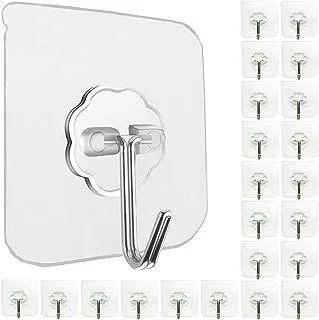 Adhesive Hooks Bathroom Kitchen Wall Hooks, No Nail Sticky Hangers with Stainless Hooks Reusable Utility Towel Bath Ceiling Hooks, 24 Pack 22lbs Heavy Duty Waterproof and Oilproof Wall Hooks