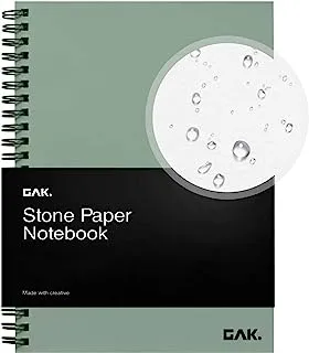 GAK. Stone Paper Notebook | No Lines Spiral Notebook Waterproof Sheet Aesthetic Journal for Note Taking | Notebooks for Work & Aesthetic School Supplies | Large Size, Green (7.2”x10.1”, 50 sheets)