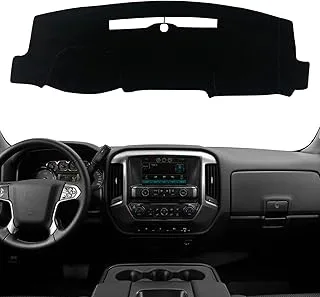 غطاء حصيرة لوحة القيادة KEEGTBOX مخصص لـ 2014-2018 GMC Sierra Chevy Silverado 1500 متوافق مع 2015-2018 GMC Sierra Pickup Chevy Silverado 2500HD 3500HD الملحقات (حافة سوداء مطرزة سيلفرادو)